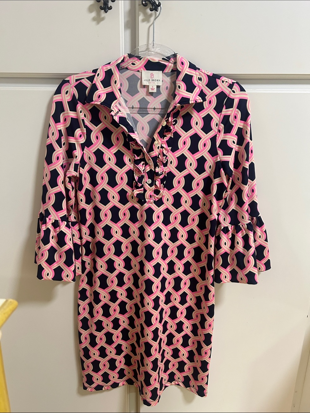 JB by Julie Brown Navy & Pink Interlocking Print Mini Dress Small Athleisure